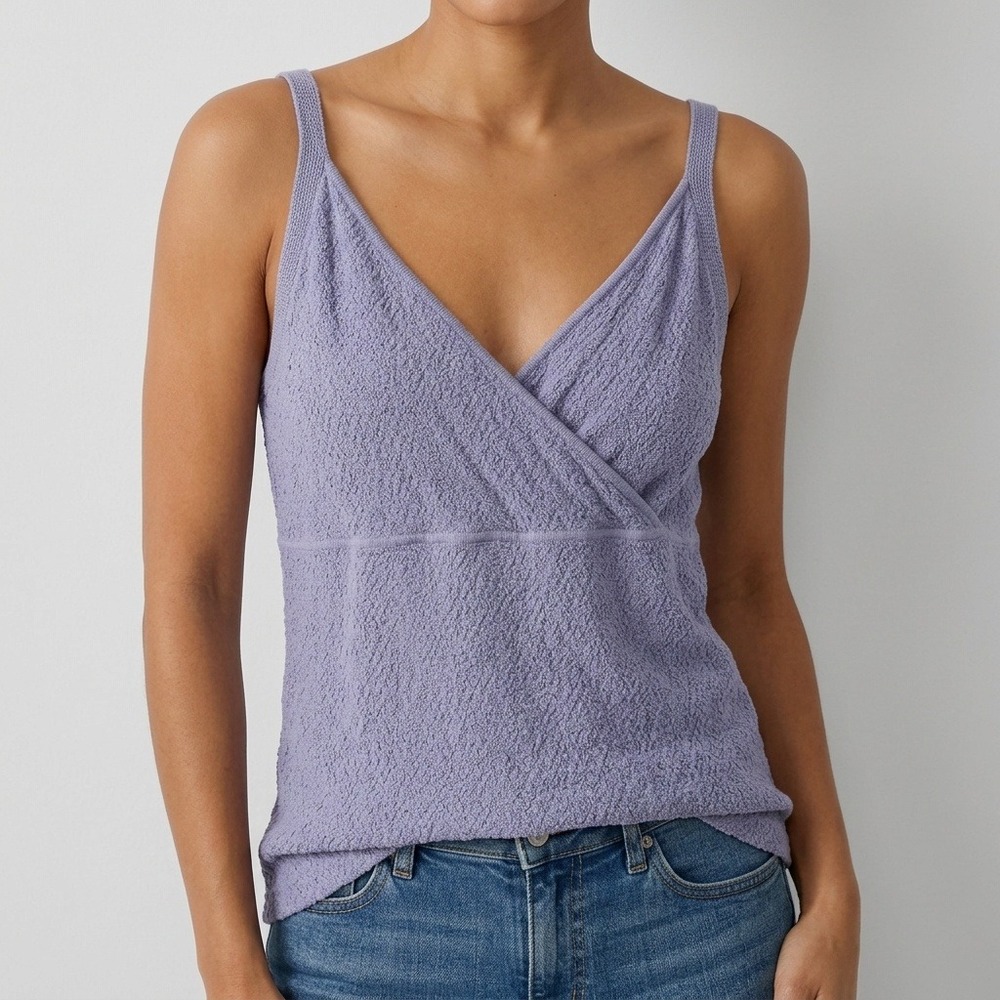 Quiet Luxury Eileen Fisher Periwinkle 100% Wool Italian Yarn Wrap Knit Tank M